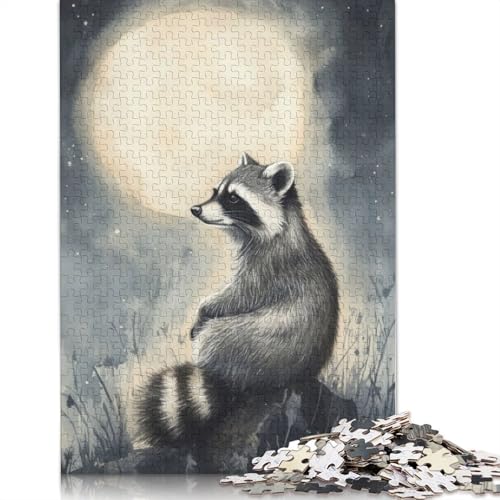 Waschbär im Mondlicht, 1000 Puzzles für Erwachsene, entspannendes Herausforderungsspielzeug, schwierige Puzzles für Kinder ab 12 Jahren, 1000 Teile (75 x 50 cm) von NBVDRF