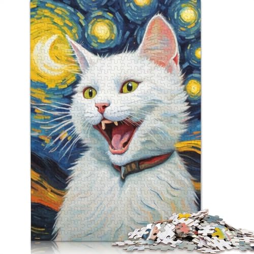 Weiße Katze, 1500-teiliges Puzzle für Erwachsene, 100% recycelte Holzplatte, schwierige Puzzles für Frauen und Männer, 1500 Teile (85 x 57 cm) von NBVDRF