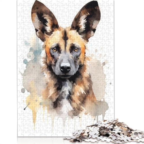 Wild African Dog 1000-teiliges Puzzle, Denksportaufgabe, Problemlösungspuzzle für Erwachsene und Kinder, 1000 Teile (75 x 50 cm) von NBVDRF