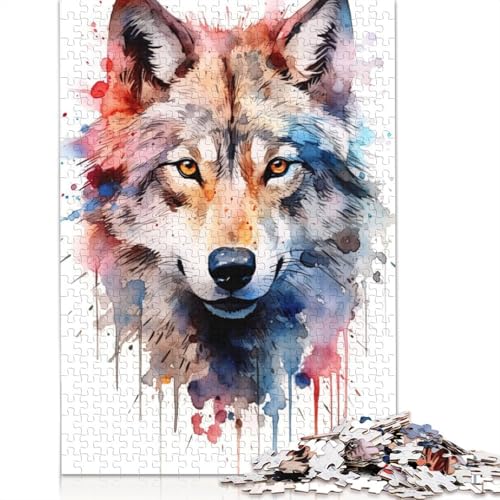 Wolf-Aquarell, Puzzle für Erwachsene, Spielzeug, Lernspiel, Puzzlespiele für Erwachsene für Frauen und Männer, 1000 Teile (75 x 50 cm) von NBVDRF