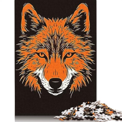Wolfsgesicht-Kunst-Puzzle, rechteckig, Papp-Puzzle, Geschenk für Kinder ab 12 Jahren, 1000 Teile (75 x 50 cm) von NBVDRF