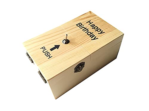 NC Nutzlose Box aus Holz, lustiges Mini-Spielzeug, kreative Geschenke, schaltet sich selbst aus, nutzlose Box, lassen Sie mich allein Maschine Box für Geburtstag und Party (beige, Happy Birthday) von NC