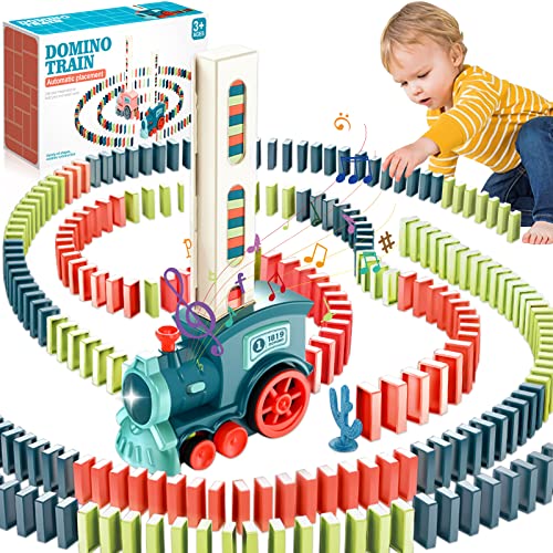 NCKIHRKK Domino Zug Spielzeug,160 Stück Domino Baustein Zug Set,Elektrischer Zug Domino Spielzeug,Elektrischer Zug mit Licht und Ton,Pädagogisches Spielzeug für Mädchen und Jungen ab 3 Jahren, Blau von NCKIHRKK
