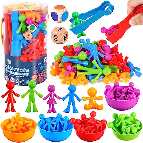NCKIHRKK Montessori Spielzeug ab 2 3 4 5 Jahre, Mathe Spielzeug Motorikspielzeug mit Passenden Sortierbechern und Pinzetten, Farben Lernen für Kinder Mädchen Jungen Spielzeug von NCKIHRKK