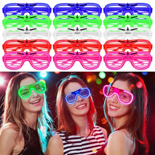 NCTNCX 15 Pcs Leuchtende Brille, Party Glasses, Partybrillen Erwachsene, Shutter Shades Brille, für Karneval Weihnachten Geburtstag Neujahrsparty (15) von NCTNCX