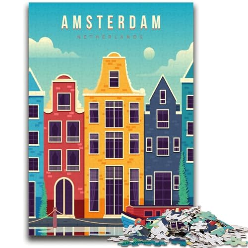 1000-teiliges Puzzle Amsterdam, Niederlande, pädagogisches Familienspiel, als Geschenk für die ganze Familie ab 14 Jahren (Größe 38x52cm) von NCVAZHASO