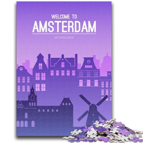 1000-teiliges Puzzle für Erwachsene, Geschenke, Amsterdam, Niederlande, Stressabbau, Staycation, Zeitvertreib, Wunschliste mit Weihnachtsmann (Größe 38x26cm) von NCVAZHASO