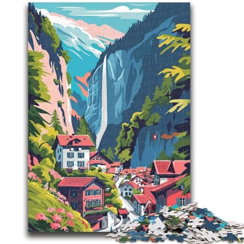 1000-teiliges Puzzle für Erwachsene, Geschenke, Lauterbrunnen-Wasserfall, Stressabbau, Staycation-Zeitvertreib-Wunschliste mit Weihnachtsmann (Größe 50x70cm) von NCVAZHASO