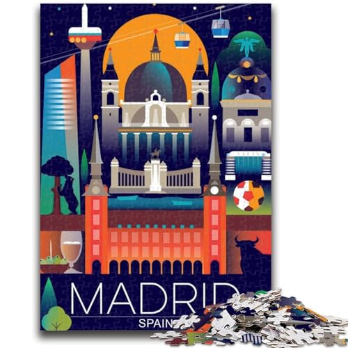 1000-teiliges Puzzle für Erwachsene, Geschenke, Madrid, Spanien, Reisekunst, Familienunterhaltungsspielzeug, Lernspiel zum Geburtstag, Weihnachten, für Kinder ab 14 Jahren (Größe 50x70cm) von NCVAZHASO