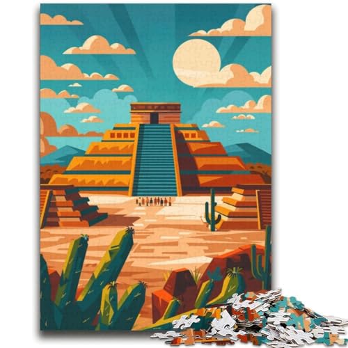 1000-teiliges Puzzle für Erwachsene,Geschenke,Azteken-Pyramiden-Illustration,Teotihuacan,Familienunterhaltungsspielzeug,Lernspiel für Geburtstag,Weihnachten,für Kinder ab 14 Jahren (Größe 38x52cm) von NCVAZHASO