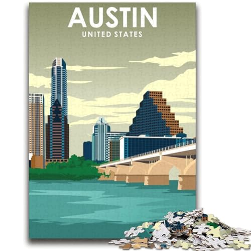 1000-teiliges Puzzle für Erwachsene und Jugendliche, Austin Texas Reiseposter, Spielzeug, Lernspiele, Stressabbau, geeignet als Schreibtischdekoration (Größe 38x52cm) von NCVAZHASO