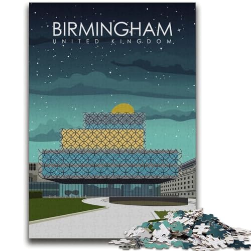1000-teiliges Puzzle für Erwachsene und Jugendliche, Birmingham-Reiseplakat, Spielzeug, Lernspiele, Stressabbau, geeignet als Schreibtischdekoration (Größe 38x52cm) von NCVAZHASO
