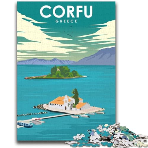 1000-teiliges Puzzle für Erwachsene und Jugendliche, Korfu, Griechenland, Reiseposter, Spielzeug, Lernspiele, Stressabbau, geeignet als Schreibtischdekoration (Größe 38x52cm) von NCVAZHASO