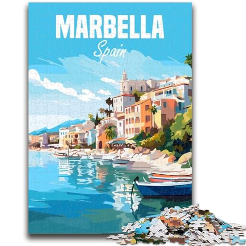 1000-teiliges Puzzle für Erwachsene und Jugendliche, Marbella, Spanien, Reisepost, Spielzeug, Lernspiele, Stressabbau, geeignet als Schreibtischdekoration (Größe 50x70cm) von NCVAZHASO