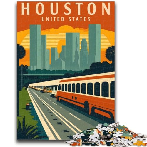 1000-teiliges Puzzle für Teenager, Geschenke, Houston, Texas, Reisekunst, pädagogisches Familienspiel, Wanddekoration, einzigartige Geburtstags (Größe 38x26cm) von NCVAZHASO