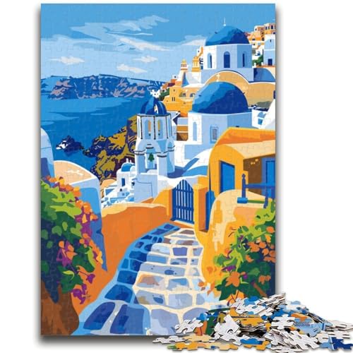 1000-teiliges Puzzle mit der griechischen Insel Santorini Hilft dem Gehirn, süchtig machendes Spielzeug zu trainieren und Geduld zu fördern Geeignet für Paare (Größe 50x70cm) von NCVAZHASO