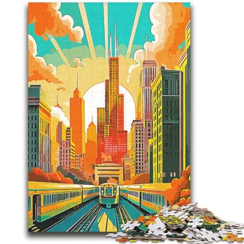 Puzzle 1000 Teile für Erwachsene, Geschenke, Chicago, Vintage-Reise-Lernspiele, Heimdekoration, Lernspiel für Geburtstag, Weihnachten (Größe 38x52cm) von NCVAZHASO