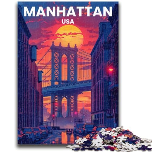 Puzzle 1000 Teile für Erwachsene, Geschenke, Manhattan-Reiseposter, Lernspiele, Heimdekoration, Lernspiel für Geburtstag, Weihnachten (Größe 38x26cm) von NCVAZHASO