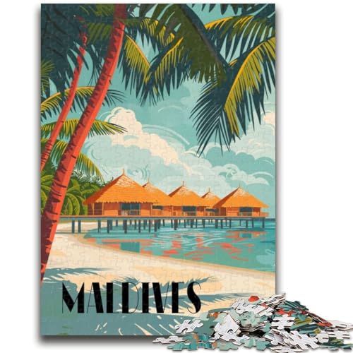 Puzzle 1000 Teile für Teenager, Geschenke, Malediven-Paradieshütten, Lernspiel, Herausforderung, Spielzeug, Wanddekoration, einzigartige Geburtstags (Größe 38x26cm) von NCVAZHASO