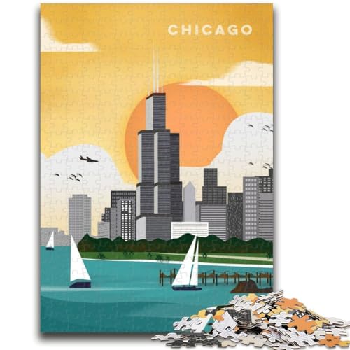 Puzzle 1000 Teile für Teenager-Geschenke Chicago Lernspiel Herausforderung Spielzeug Wanddekoration Einzigartige Geburtstags (Größe 50x70cm) von NCVAZHASO