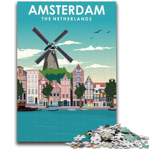 Puzzle für Erwachsene, 1000 Teile, Amsterdamer Windmühlenreise, hilft dem Gehirn, trainiert süchtig machendes Spielzeug, um Geduld zu fördern, EIN Kunstwerk (Größe 50x70cm) von NCVAZHASO