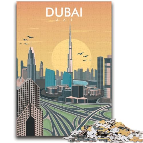 Puzzle für Erwachsene, 1000 Teile, Dubai-Skyline-Illustration, Lernspiele, DIY-Spielzeug, ganze Familie (Größe 38x52cm) von NCVAZHASO