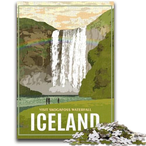 Puzzle für Erwachsene, 1000 Teile, Island, Skogafoss-Wasserfall, Lernspiel, Herausforderungsspielzeug, ganze Familie (Größe 38x26cm) von NCVAZHASO