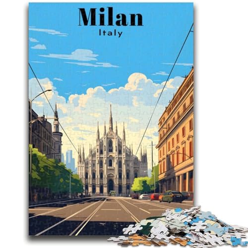 Puzzle für Erwachsene, 1000 Teile, Reiseposter Mailand, Italien, für Lernspiele, herausforderndes Spielzeug, ganze Familie (Größe 50x70cm) von NCVAZHASO
