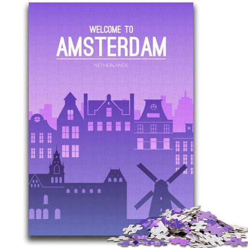 Puzzle für Erwachsene, 1000 Teile, schwierig, Amsterdam, Niederlande, Lernspiele, DIY-Spielzeug, ganze Familie (Größe 38x52cm) von NCVAZHASO