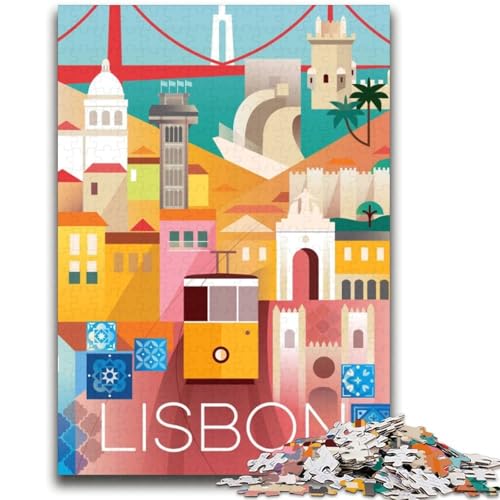Puzzle für Erwachsene, 1000 Teile, schwierig, Lissabon, Portugal, Kunst, Lernspiele, DIY-Spielzeug, ganze Familie (Größe 38x52cm) von NCVAZHASO