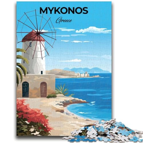 Puzzle für Erwachsene, 1000 Teile, schwierig, Mykonos, Griechenland, Reise, Lernspiele, DIY-Spielzeug, ganze Familie (Größe 38x26cm) von NCVAZHASO
