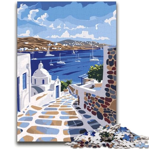 Puzzle für Erwachsene, 1000 Teile, schwierig, Mykonos, griechische Insel, Lernspiele, DIY-Spielzeug, ganze Familie (Größe 38x52cm) von NCVAZHASO