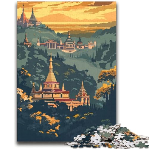Puzzle für Erwachsene, 1000 Teile, schwieriges Mandalay-Reiseposter, Lernspiele, DIY-Spielzeug, ganze Familie (Größe 38x52cm) von NCVAZHASO