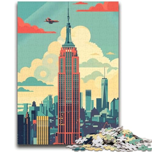 Puzzle für Erwachsene 1000 Empire State Building Skyline Lernspiele Heimdekoration Lernspiel für Geburtstag, Weihnachten (Größe 38x52cm) von NCVAZHASO
