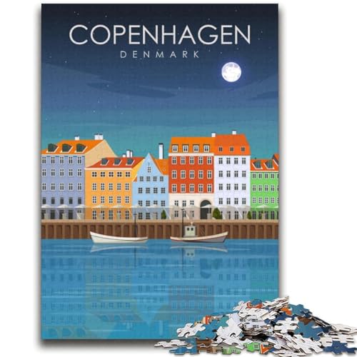 Puzzle für Erwachsene 1000 Kopenhagen Dänemark Kunst Lernspiel Herausforderung Spielzeug Wanddekoration Einzigartige Geburtstags (Größe 38x52cm) von NCVAZHASO