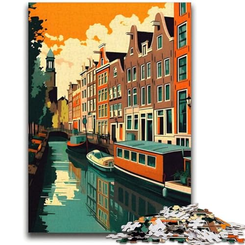 Puzzle für Teenager, 1000 Teile, Amsterdamer Grachten, anspruchsvoll zu vervollständigen, Aber lustig und humorvoll, Geburtstagsgeschenk, Geschenke, Wandkunst (Größe 38x52cm) von NCVAZHASO