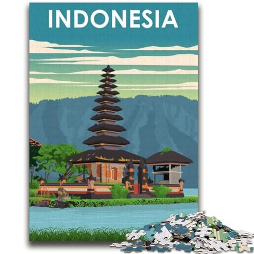 Puzzle für Teenager, 1000 Teile, Indonesien-Reiseposter, schwierig und herausfordernd, mit passendem Poster und Quizblatt für Alter 14 (Größe 38x52cm) von NCVAZHASO