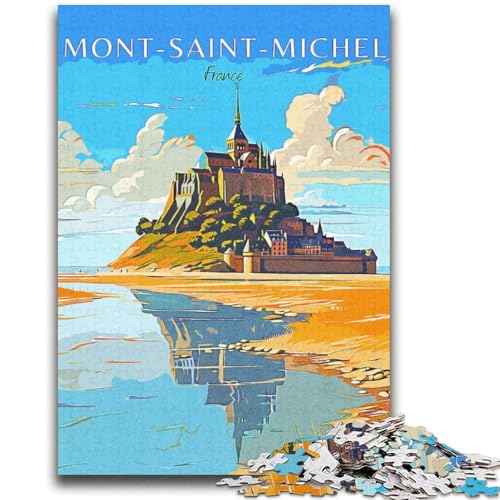 Puzzle für Teenager, 1000 Teile, Mont Saint Michel, schwierig und herausfordernd, mit passendem Poster und Quizblatt, für Alter 14 (Größe 38x52cm) von NCVAZHASO