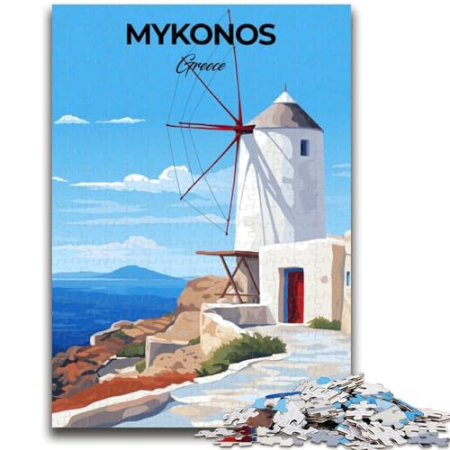 Puzzle für Teenager, 1000 Teile, Mykonos, Griechenland-Reise, anspruchsvoll zu vervollständigen, Aber lustig und humorvoll, Geburtstagsgeschenk, Geschenke, Wandkunst (Größe 50x70cm) von NCVAZHASO