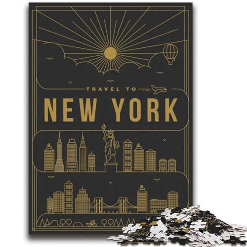 Puzzle für Teenager, 1000 Teile, New York City, schwierig und herausfordernd, mit passendem Poster und Quizblatt, für Alter 14 (Größe 38x52cm) von NCVAZHASO