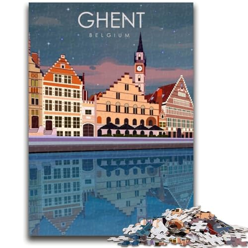 Puzzle mit 1000 Teilen für Teenager, Gent, Belgien, Reisekunst, anspruchsvoll zu vervollständigen, Aber lustig und humorvoll, Geburtstagsgeschenk, Geschenke, Wandkunst (Größe 50x70cm) von NCVAZHASO