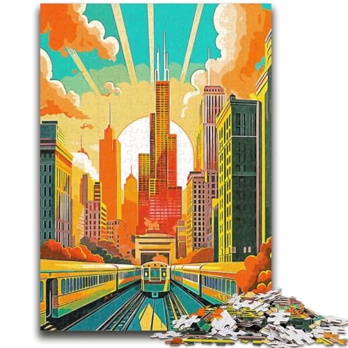 Puzzle mit 1000 Teilen für Teenager, Geschenke, Chicago, Vintage-Reise, Lernspiel, Herausforderung, Spielzeug, Wanddekoration, einzigartige Geburtstags (Größe 38x26cm) von NCVAZHASO
