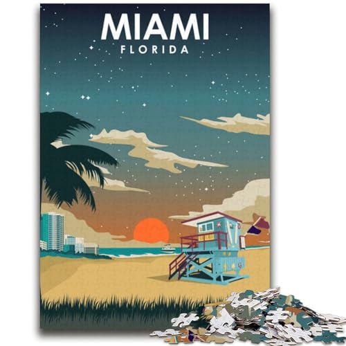 Puzzle mit 1000 Teilen für Teenager, Miami, Florida bei Nacht Anspruchsvoll zu vervollständigen, Aber lustig und humorvoll Geburtstagsgeschenk, Geschenke, Wandkunst (Größe 38x52cm) von NCVAZHASO