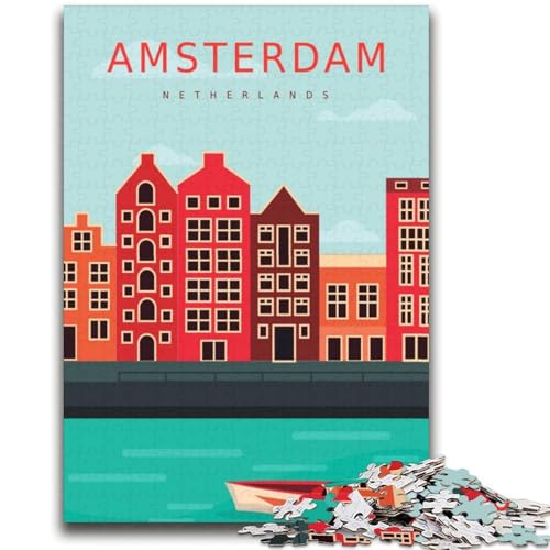 Puzzles für Erwachsene 1000 Amsterdam Niederlande Lernspiele Heimdekoration Lernspiel für Geburtstag, Weihnachten (Größe 38x52cm) von NCVAZHASO