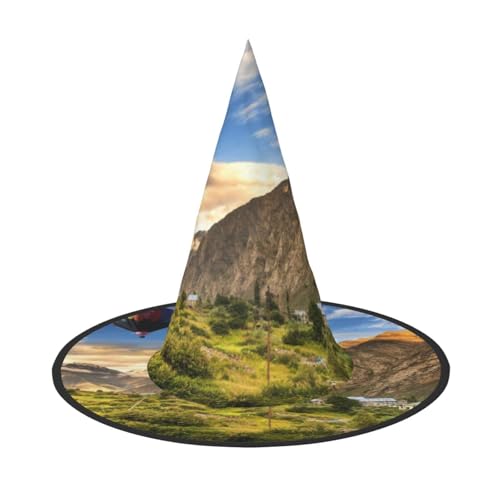 NDDCEDEW Berg-Heißluftballon-Druck, Halloween-Hüte, Hexen-Zauberer-Hüte für Feste, Cosplay NDDCEDEW Berg-Heißluftballon-Druck, Halloween-Hüte, Hexen-Zauberer-Hüte für Feste, Cosplay von NDDCEDEW