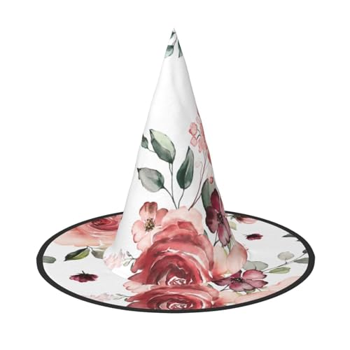 NDDCEDEW Blühende Rose Blumen Druck Halloween Hüte Hexe Zauberer Hüte für Festlichkeiten Cosplay von NDDCEDEW