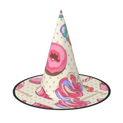 NDDCEDEW Bunte süße Lutscher-Cupcake-Donut-Druck, Halloween-Hüte, Hexen-Zauberer-Hüte für Feste, Cosplay NDDCEDEW Bunte süße Lutscher-Cupcake-Donut-Druck, Halloween-Hüte, Hexen-Zauberer-Hüte für Feste, Cosplay von NDDCEDEW