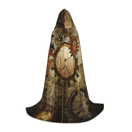 NDDCEDEW Clocks And Gears Print Hooded Cape For Teens Floor Length Hooded Cape von NDDCEDEW