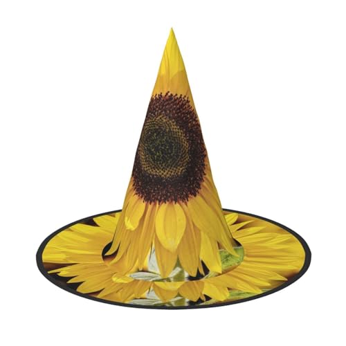NDDCEDEW Gelbe Sonnenblumen-Druck, Halloween-Hüte, Hexen-Zauberer-Hüte für Feste, Cosplay von NDDCEDEW