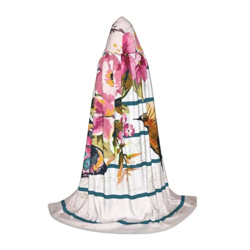 NDDCEDEW Kapuzenumhang mit Blume, Schmetterling, Vögel, Druck, für Jugendliche, bodenlang, Kapuzenumhang von NDDCEDEW
